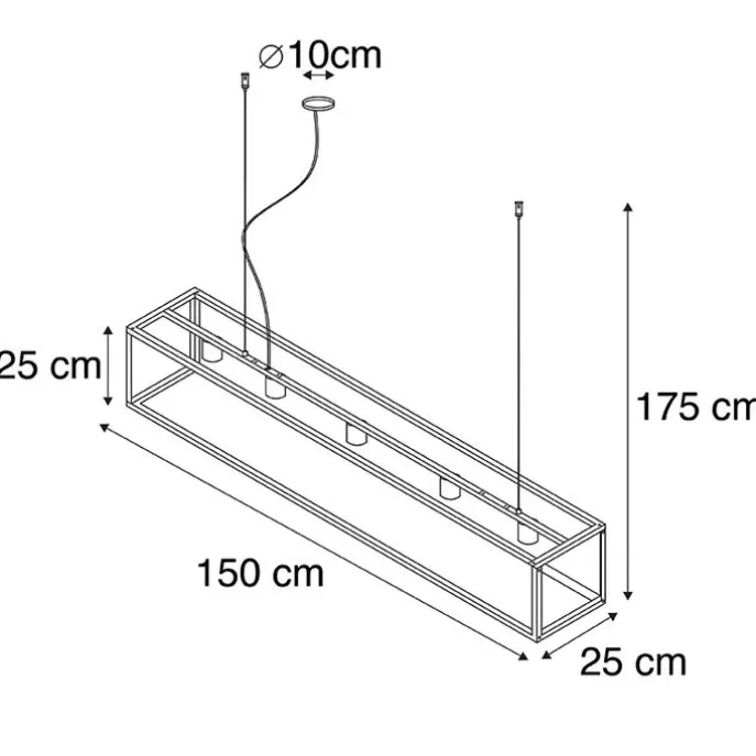 Moderne rechteckige Hängelampe schwarz 5-Licht - Cage