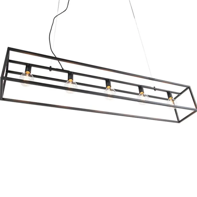 Moderne rechteckige Hängelampe schwarz 5-Licht - Cage