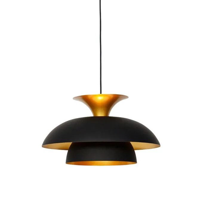 Moderne runde Pendelleuchte schwarz mit Gold 3-Lagen - Titus