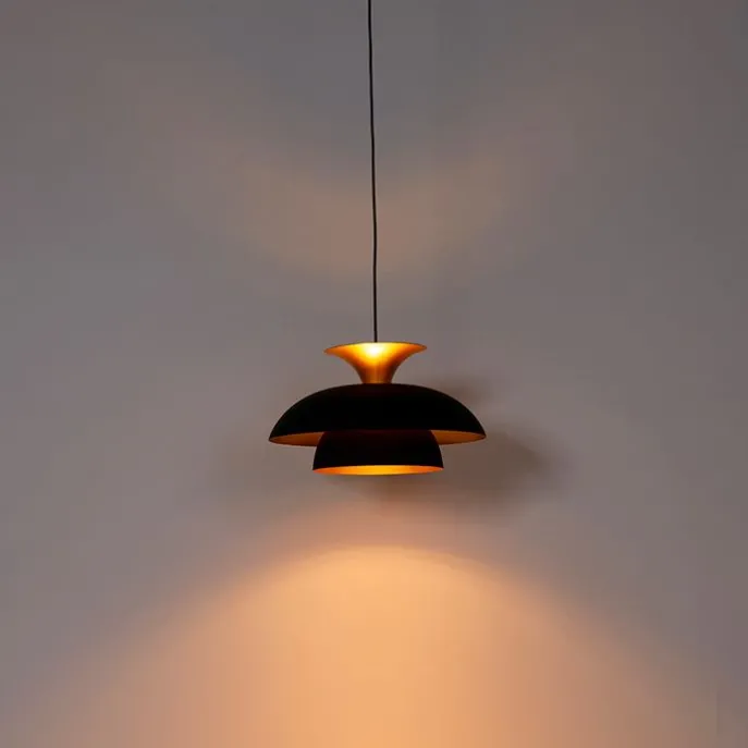Moderne runde Pendelleuchte schwarz mit Gold 3-Lagen - Titus