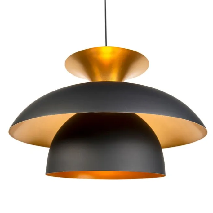 Moderne runde Pendelleuchte schwarz mit Gold 3-Lagen - Titus