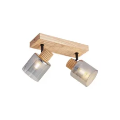 Moderne spot hout met smoke glas 2-lichts draai- en kantelbaar - Gracy