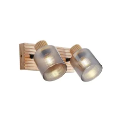 Moderne spot hout met smoke glas 2-lichts draai- en kantelbaar - Gracy