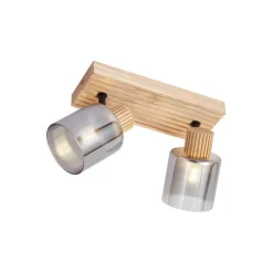 Moderne spot hout met smoke glas 2-lichts draai- en kantelbaar - Gracy