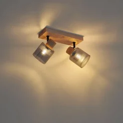 Moderne spot hout met smoke glas 2-lichts draai- en kantelbaar - Gracy