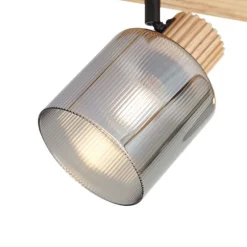 Moderne spot hout met smoke glas 3-lichts draai- en kantelbaar - Gracy