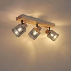 Moderne spot hout met smoke glas 3-lichts draai- en kantelbaar - Gracy