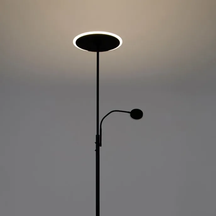 Moderne Stehleuchte schwarz inkl. LED mit Fernbedienung und Lesearm - Strela