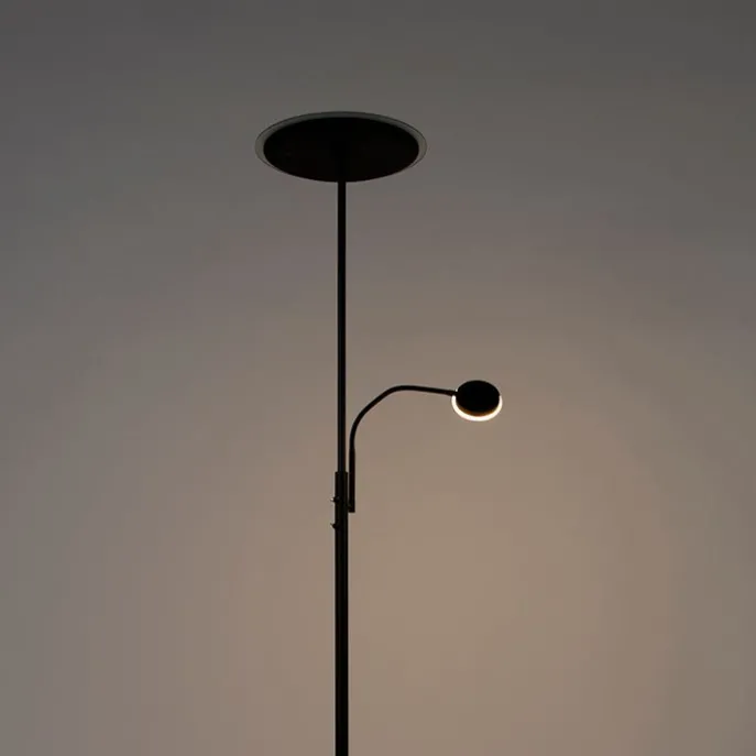Moderne Stehleuchte schwarz inkl. LED mit Fernbedienung und Lesearm - Strela