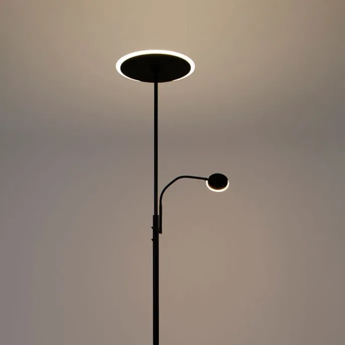 Moderne Stehleuchte schwarz inkl. LED mit Fernbedienung und Lesearm - Strela
