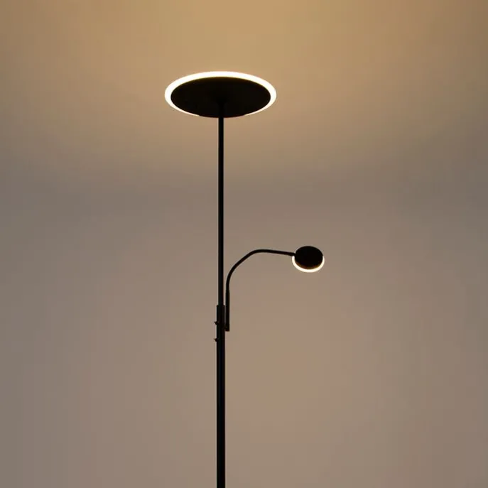 Moderne Stehleuchte schwarz inkl. LED mit Fernbedienung und Lesearm - Strela