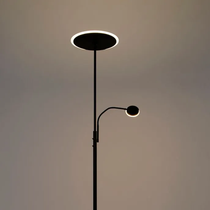 Moderne Stehleuchte schwarz inkl. LED mit Fernbedienung und Lesearm - Strela