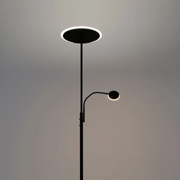 Moderne Stehleuchte schwarz inkl. LED mit Fernbedienung und Lesearm - Strela