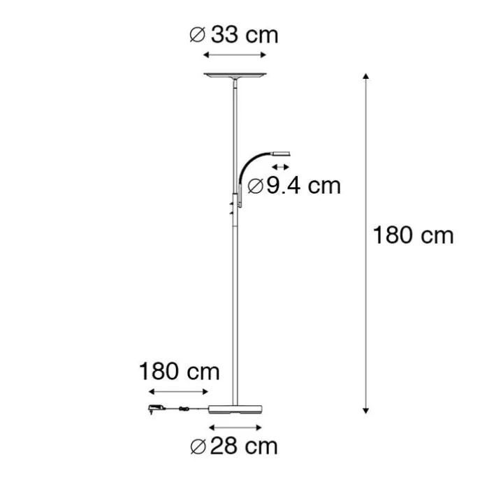 Moderne Stehleuchte schwarz inkl. LED mit Fernbedienung und Lesearm - Strela
