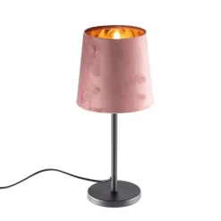 Moderne tafellamp zwart met roze kap - Lakitu