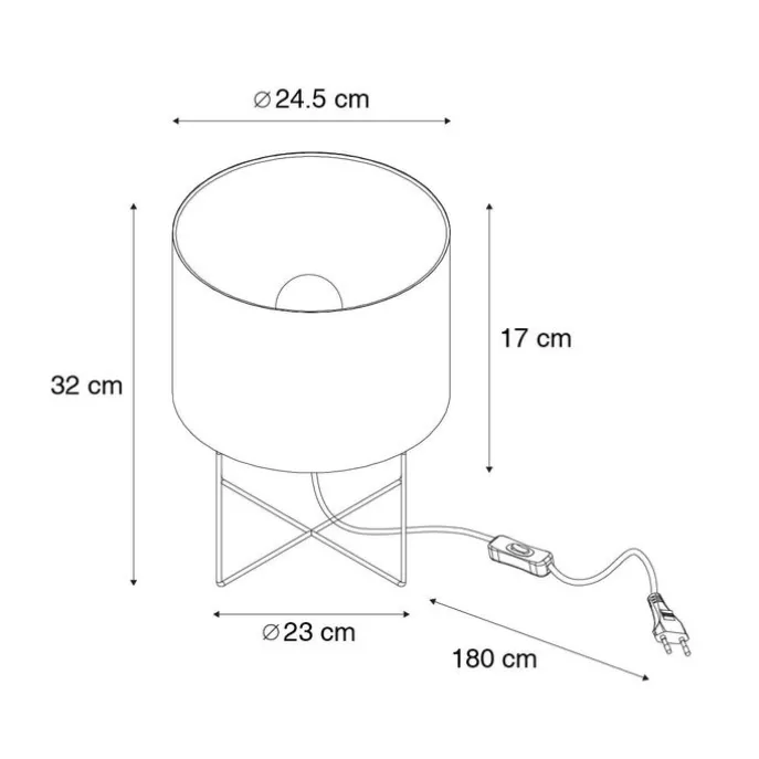 Moderne Tischleuchte schwarz mit grauem Schirm - Hina