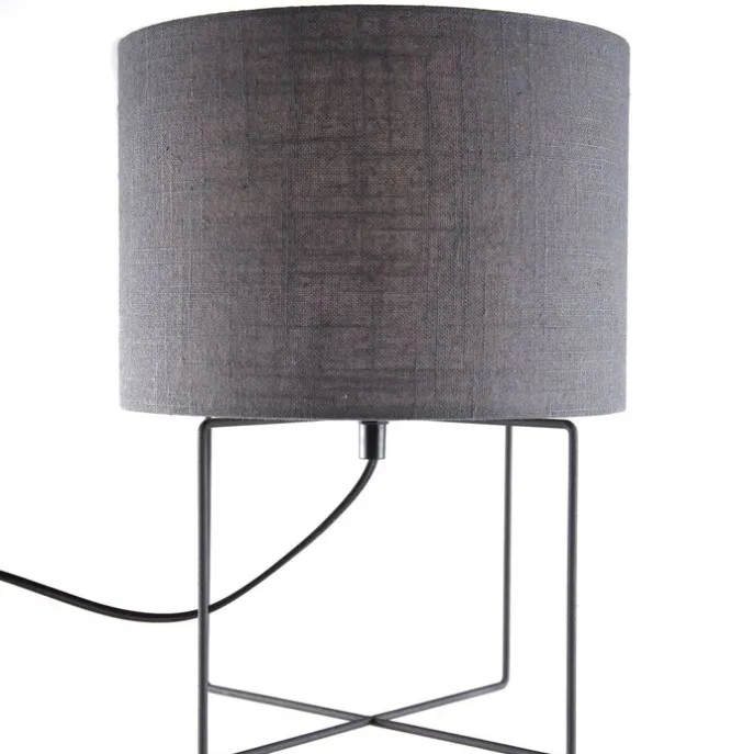 Moderne Tischleuchte schwarz mit grauem Schirm - Hina