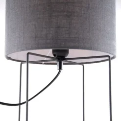 Moderne Tischleuchte schwarz mit grauem Schirm - Hina