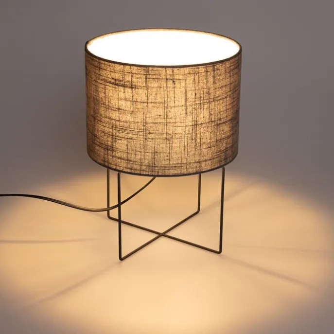 Moderne Tischleuchte schwarz mit grauem Schirm - Hina
