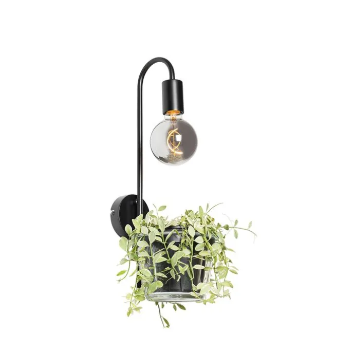 Moderne Wandlampe schwarz mit Glas - Roslini