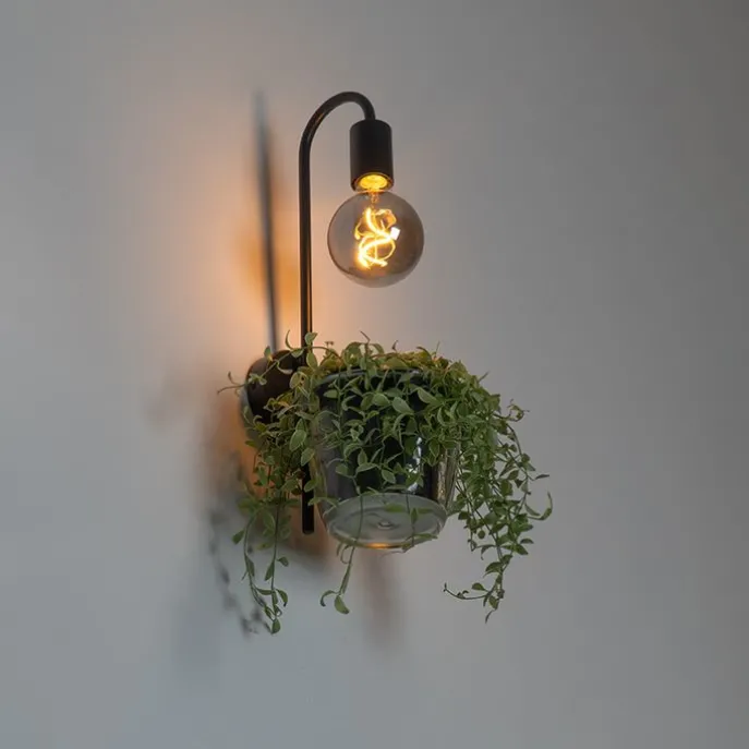 Moderne Wandlampe schwarz mit Glas - Roslini