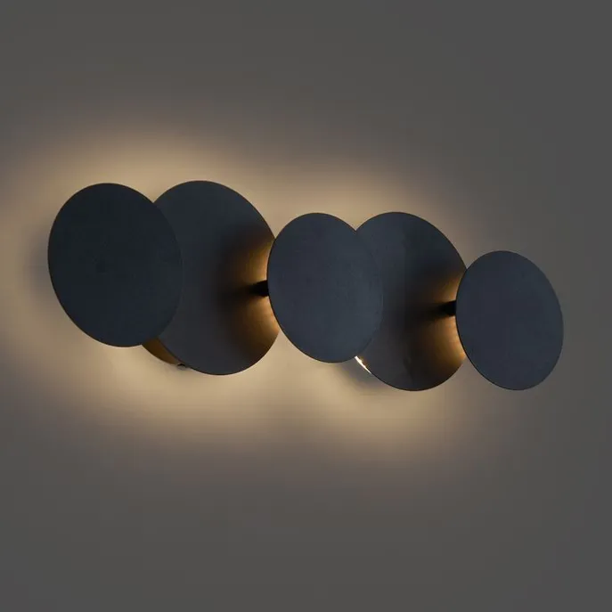 Moderne Wandleuchte Schwarz inkl. LED 3-Stufen-Dimmbar 5-Lichter - Sunrise