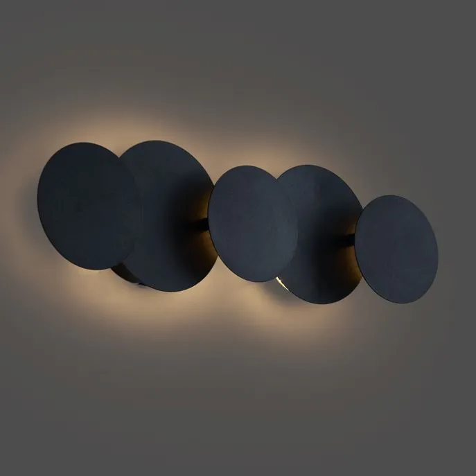 Moderne Wandleuchte Schwarz inkl. LED 3-Stufen-Dimmbar 5-Lichter - Sunrise