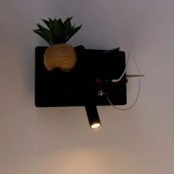 Moderne Wandleuchte schwarz inkl. LED mit USB - Thijs