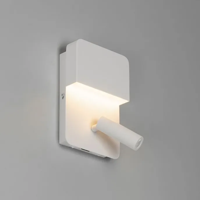 Moderne Wandleuchte weiß inkl. LED mit USB und Leselampe - Robin
