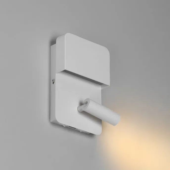 Moderne Wandleuchte weiß inkl. LED mit USB und Leselampe - Robin