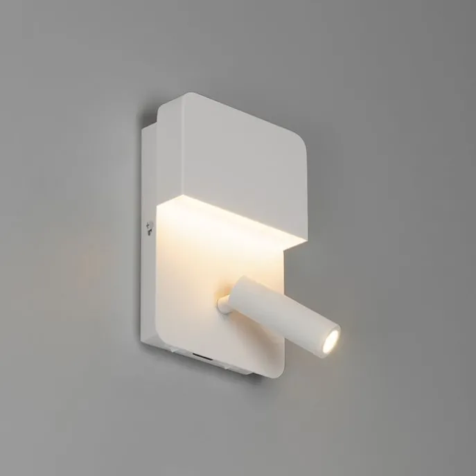 Moderne Wandleuchte weiß inkl. LED mit USB und Leselampe - Robin