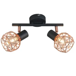Moderner Deckenstrahler schwarz mit zwei kupfernen Lampenschirmen - Mesh 2