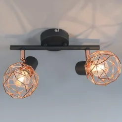 Moderner Deckenstrahler schwarz mit zwei kupfernen Lampenschirmen - Mesh 2