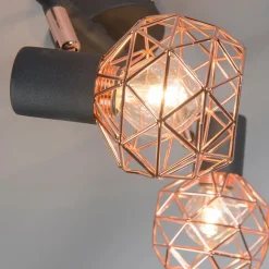 Moderner Deckenstrahler schwarz mit zwei kupfernen Lampenschirmen - Mesh 2