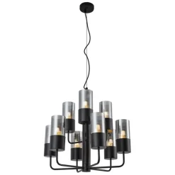 Moderner Kronleuchter schwarz mit Rauchglas 9-flammig - Laura