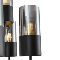Moderner Kronleuchter schwarz mit Rauchglas 9-flammig - Laura