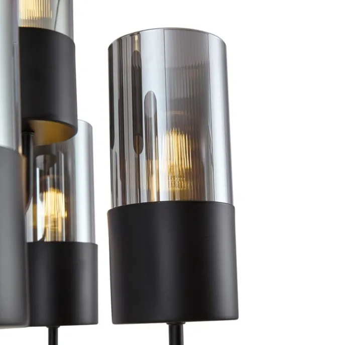 Moderner Kronleuchter schwarz mit Rauchglas 9-flammig - Laura