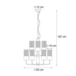 Moderner Kronleuchter schwarz mit Rauchglas 9-flammig - Laura