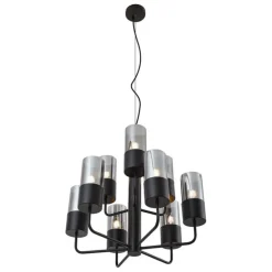 Moderner Kronleuchter schwarz mit Rauchglas 9-flammig - Laura