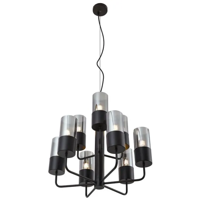 Moderner Kronleuchter schwarz mit Rauchglas 9-flammig - Laura
