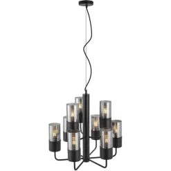 Moderner Kronleuchter schwarz mit Rauchglas 9-flammig - Laura