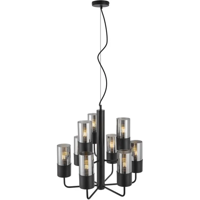 Moderner Kronleuchter schwarz mit Rauchglas 9-flammig - Laura