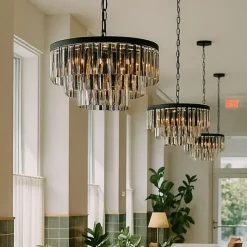 Moderner Kronleuchter Schwarz mit Rauchglas 9-flammig - Amel