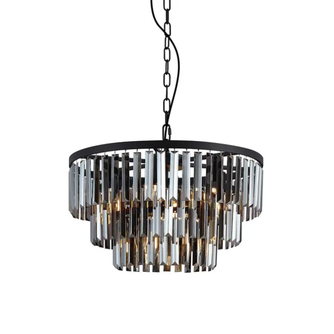 Moderner Kronleuchter Schwarz mit Rauchglas 9-flammig - Amel