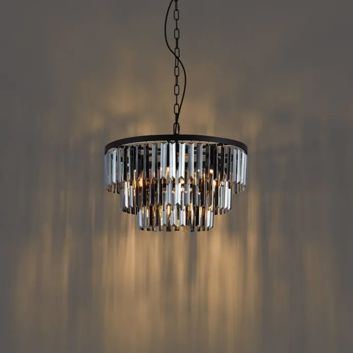 Moderner Kronleuchter Schwarz mit Rauchglas 9-flammig - Amel