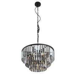 Moderner Kronleuchter Schwarz mit Rauchglas 9-flammig - Amel