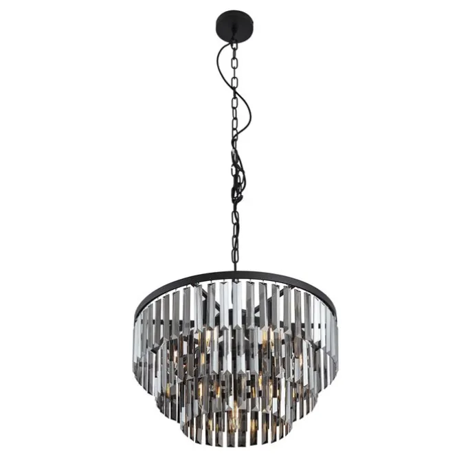 Moderner Kronleuchter Schwarz mit Rauchglas 9-flammig - Amel