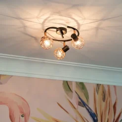 Moderner schwarzer Deckenstraher mit kupfer 3 flammig - Mesh