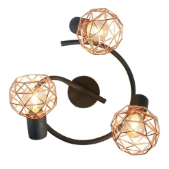 Moderner schwarzer Deckenstraher mit kupfer 3 flammig - Mesh
