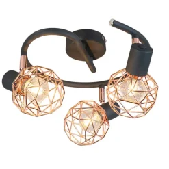 Moderner schwarzer Deckenstraher mit kupfer 3 flammig - Mesh